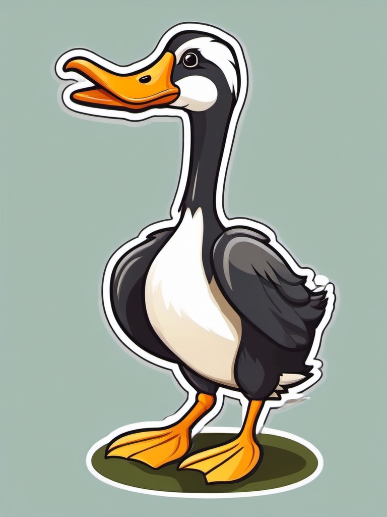 Indian Runner Duck cartoon - tall, upright duck known for running ability  cartoon sticker style