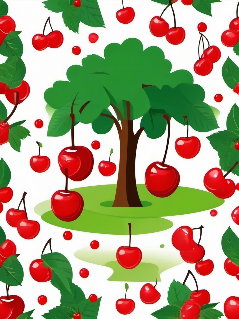 Cherries falling from a tree clipart.  vector style illustration, white background