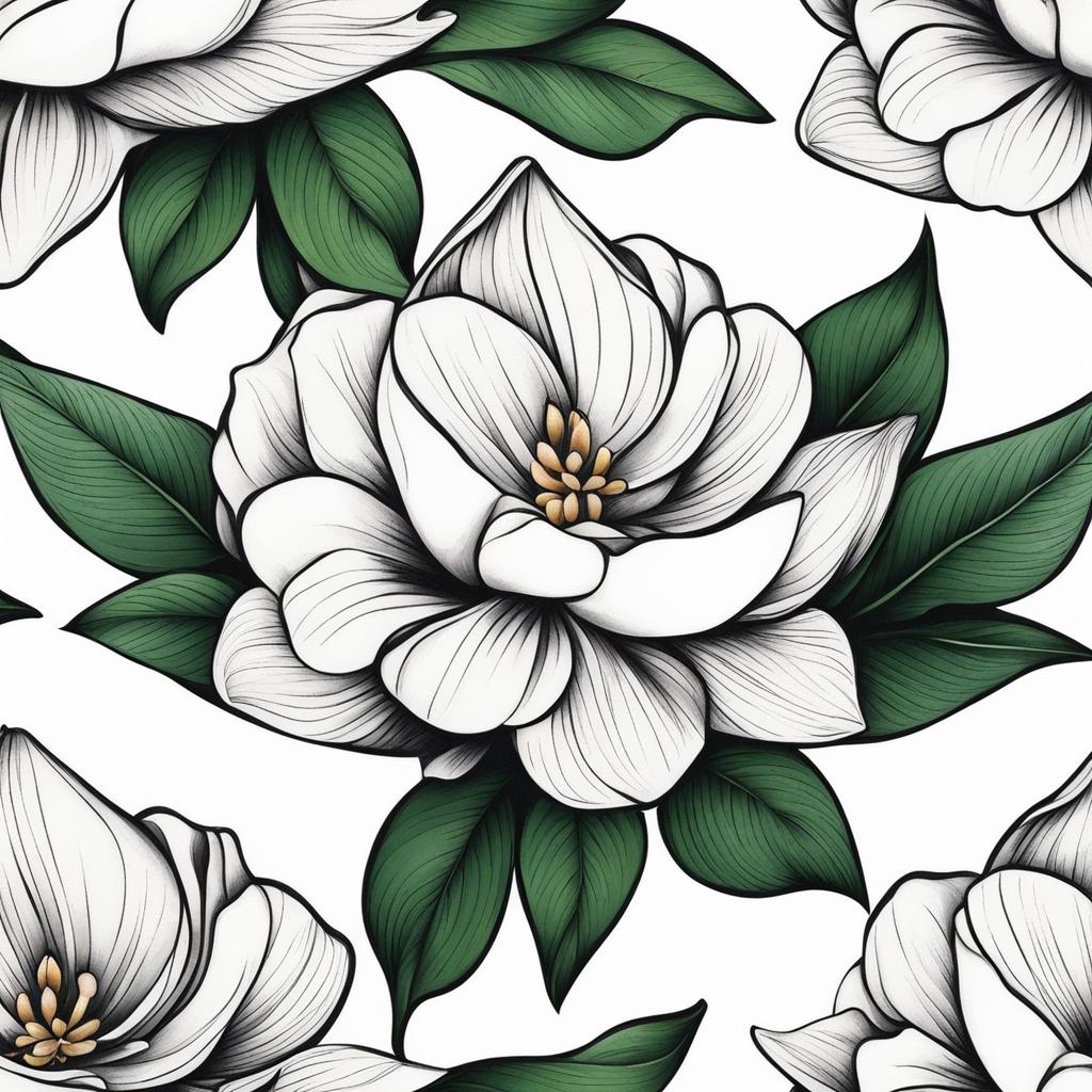 Gardenia tattoo, Tattoos inspired by the fragrant and beautiful gardenia flower. ,colorful, tattoo pattern, clean white background