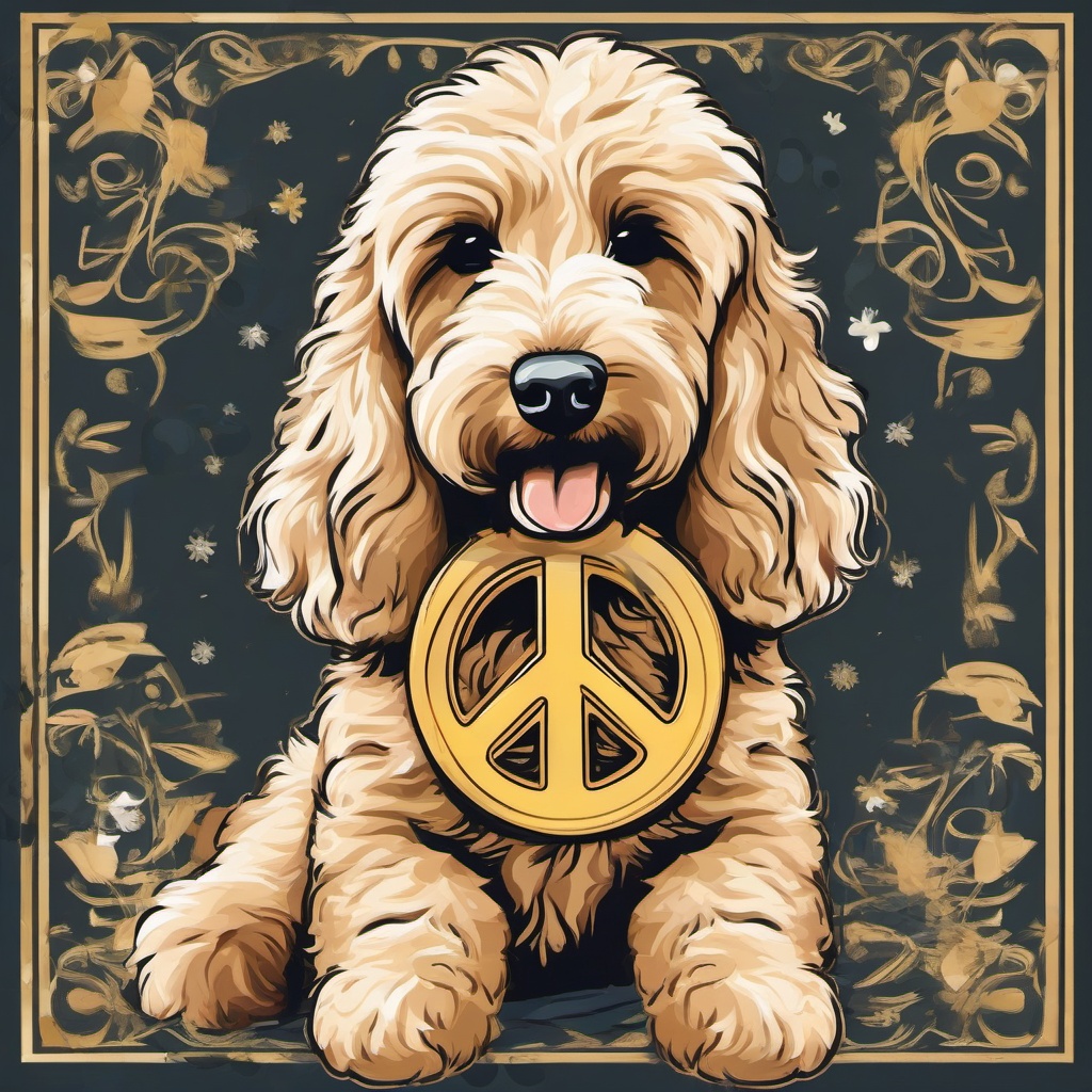 goldendoodle holding peace sign  , vector illustration, clipart