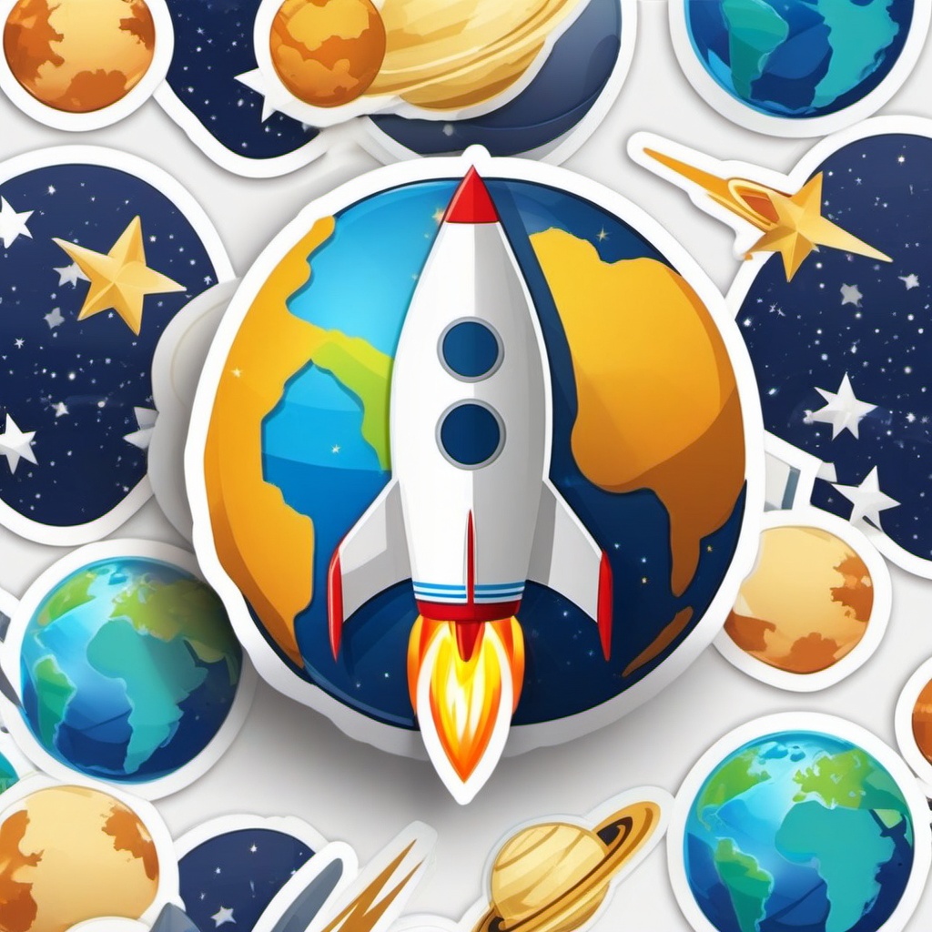 Rocket and Globe Emoji Sticker - Global space journey, , sticker vector art, minimalist design