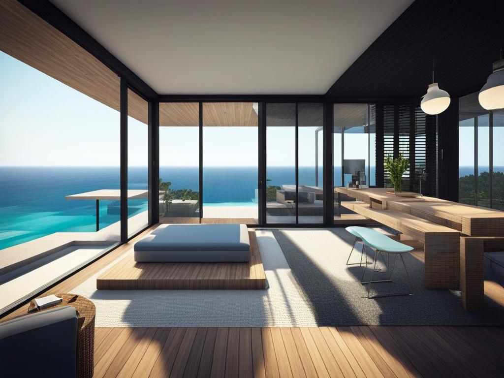 modern beach house with floor-to-ceiling windows and ocean panoramas - minecraft house ideas minecraft block style