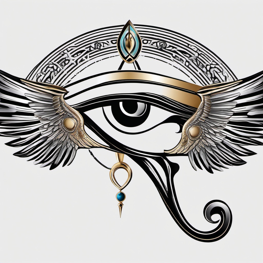 eye of horus with wings tattoo  simple color tattoo,minimal,white background