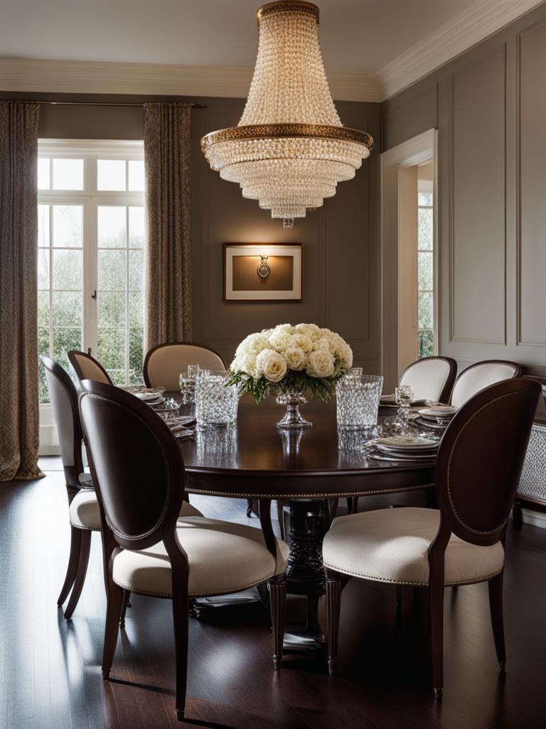 traditional dining room with elegant furniture and a timeless design. 