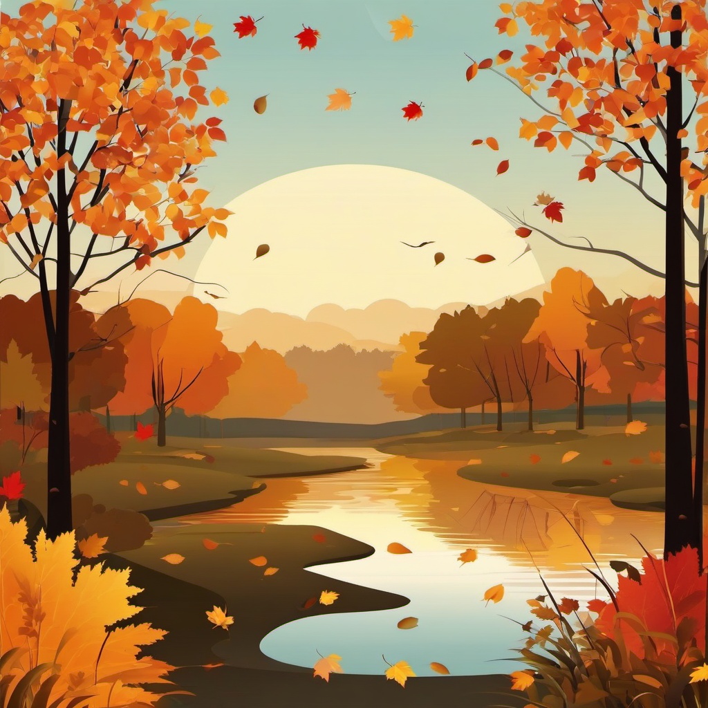 Autumn Tranquility clipart - Peaceful fall landscape, ,vector color clipart,minimal