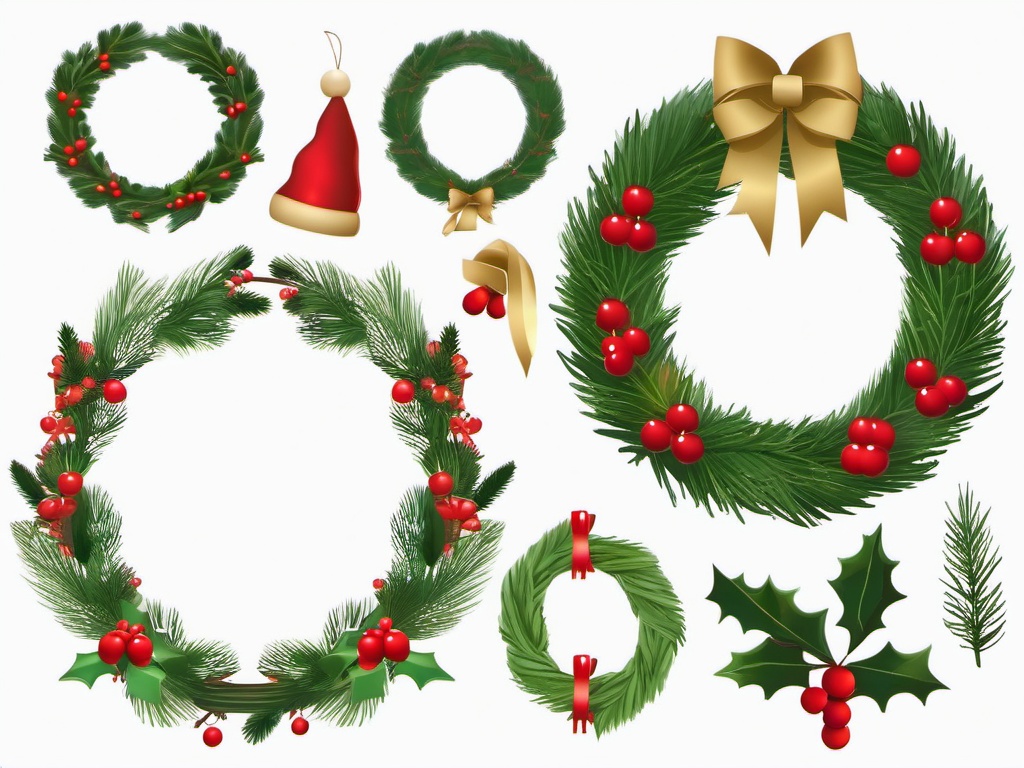 Wreath Christmas Clip Art,Illustrating a holiday wreath-making tutorial with wreath Christmas clip art  simple, 2d flat