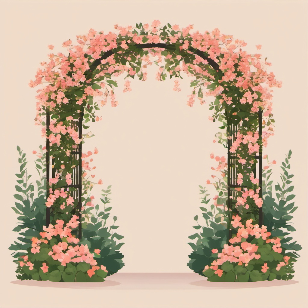 Blossom-Filled Arbor clipart - A garden arbor covered in blooms, ,vector color clipart,minimal