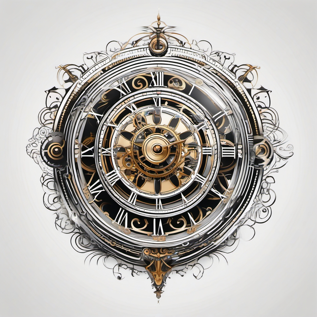 Timeless Clockwork - Illustrate the fluidity of time perception in ADHD with a clockwork-inspired tattoo.  color tattoo designs,minimalist,vector,white background