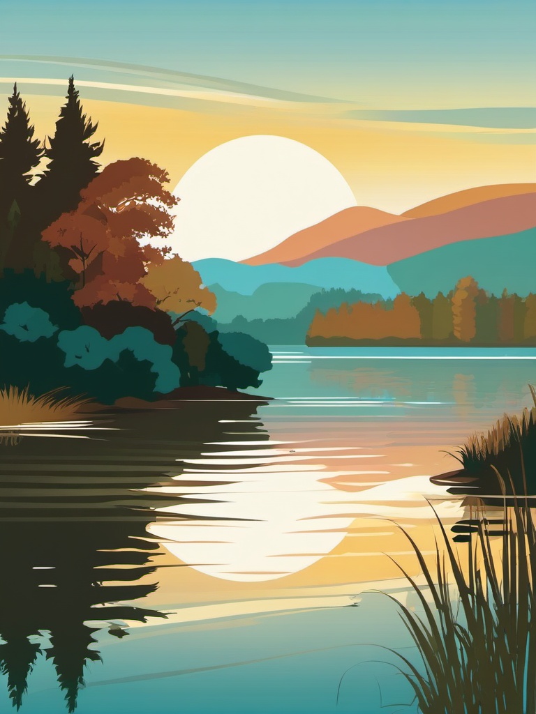 Scenic Lake clipart - A serene lake surrounded by nature, ,vector color clipart,minimal