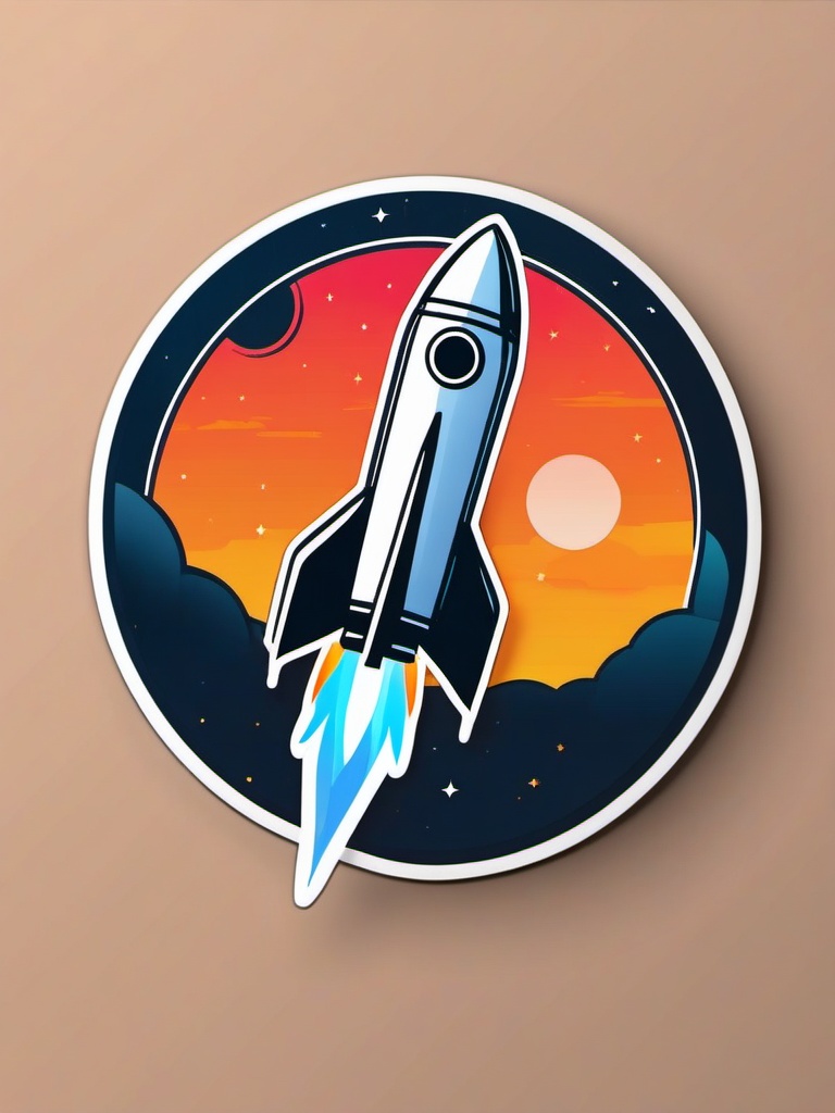 Rocket Launch Sticker - Rocket taking off into space, ,vector color sticker art,minimal