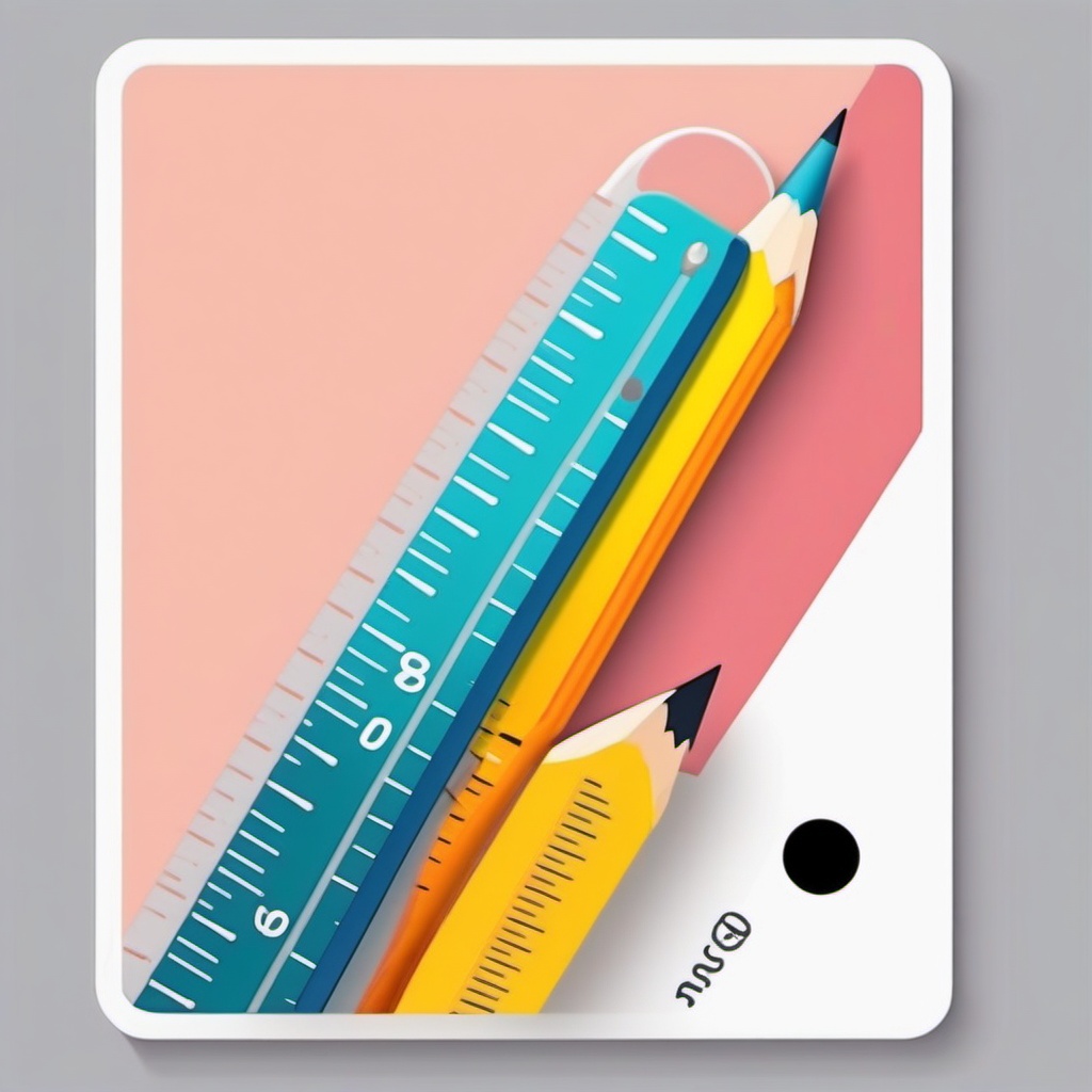 Pencil and Ruler Sticker - Pencil aligned with a measuring ruler, ,vector color sticker art,minimal