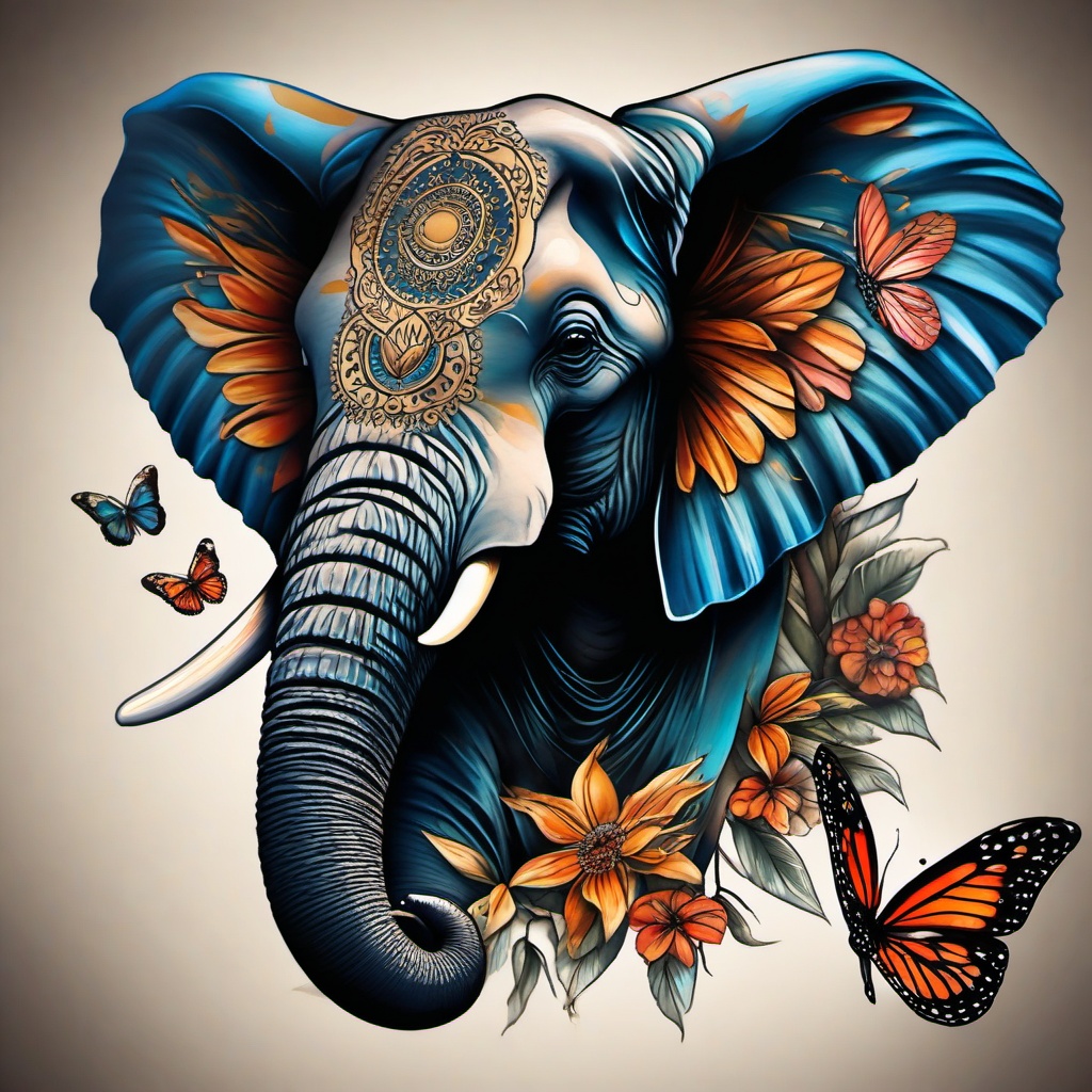 elephant tattoo with butterfly  