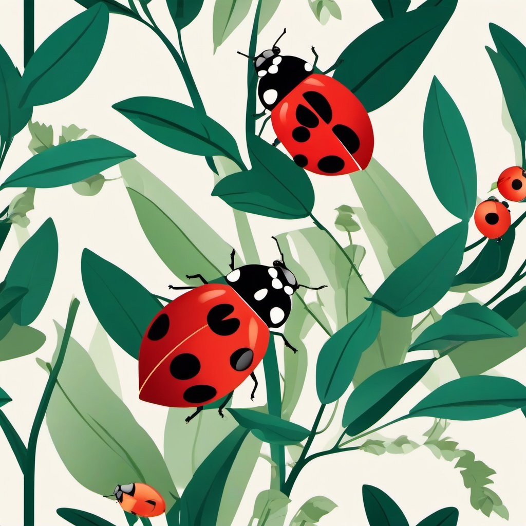 Ladybird clipart - ladybird family on a plant stem  color,minimalist,vector clipart