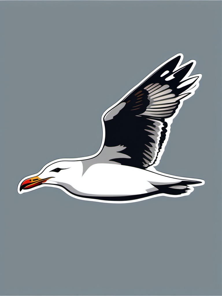 Seagull Sticker - A coastal seagull in flight, ,vector color sticker art,minimal