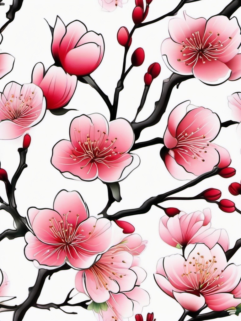 Japanese Cherry Blossom Tattoo Design - Traditional design of cherry blossom tattoo.  simple color tattoo,white background,minimal