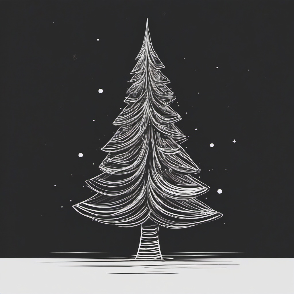 simple drawing of a christmas tree  minimal rough sketch scribbles,doodles,black and white