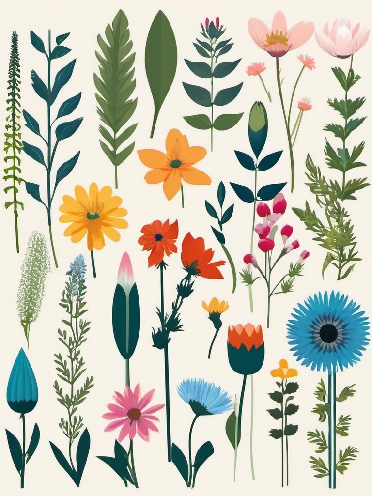 Alpine Flower Diversity clipart - Diverse array of alpine flowers, ,vector color clipart,minimal