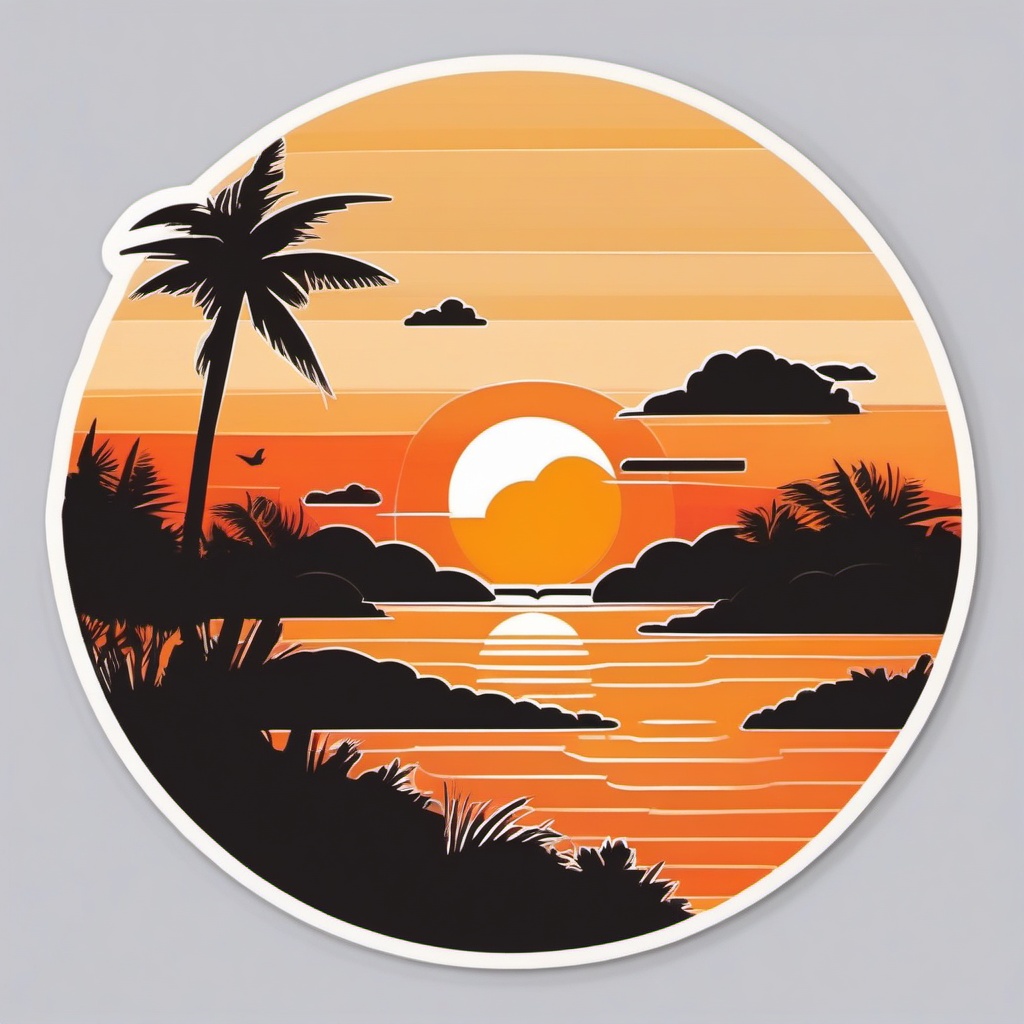 Sunset sticker- Orange and peaceful, , sticker vector art, minimalist design