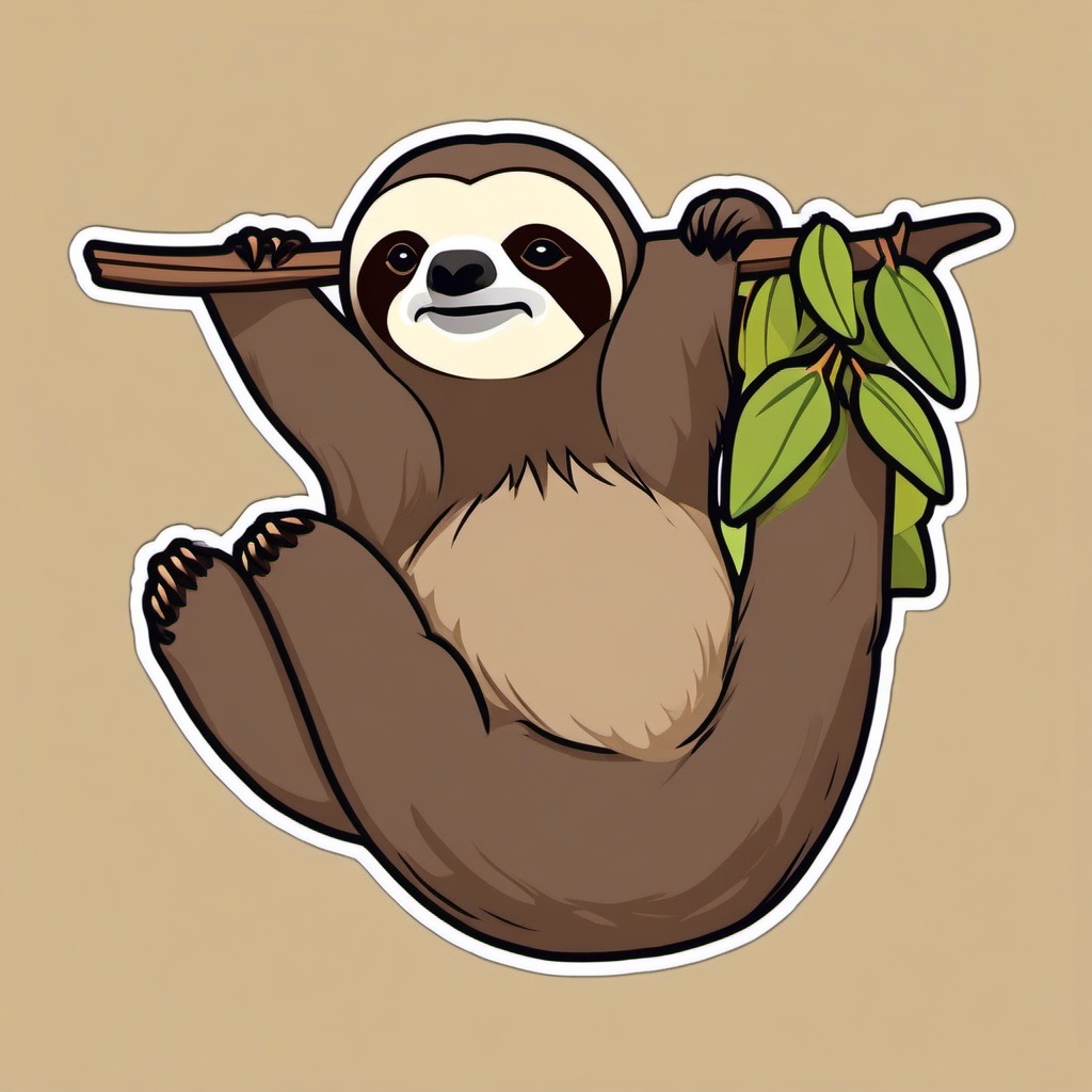 Sloth Sticker - A relaxed sloth hanging from a tree branch. ,vector color sticker art,minimal