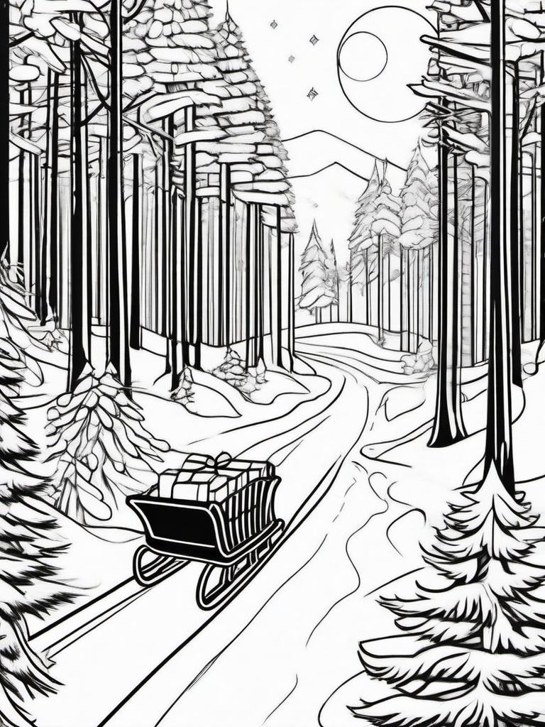 Winter Sleigh Ride Coloring Pages - Fun Sleigh Rides Through Snowy Forests  minimal black outline printable sheet, coloring page