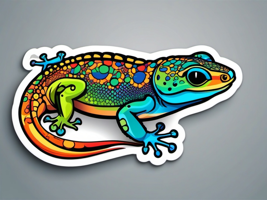 Gecko Sticker - A colorful gecko showcasing its vibrant skin. ,vector color sticker art,minimal