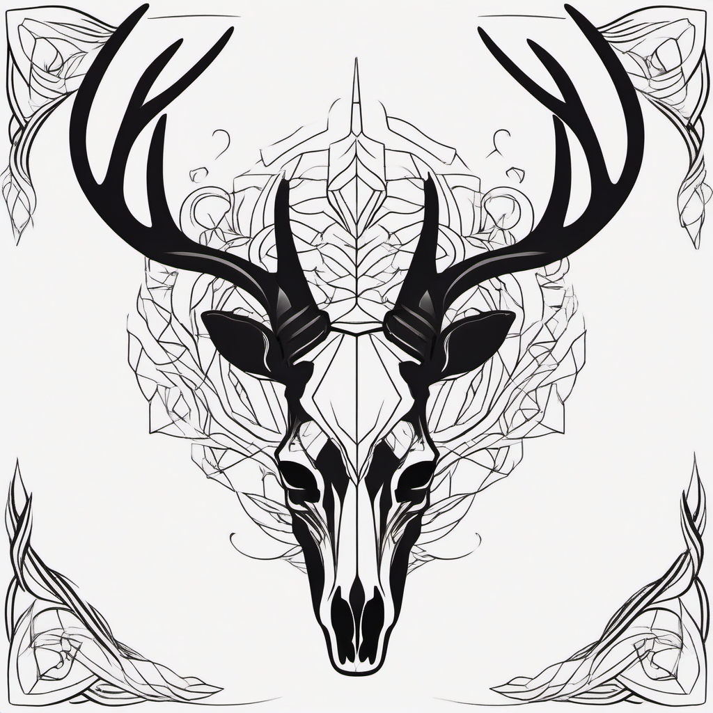 Essence of nature: minimalist deer skull tattoo.  black and white tattoo style