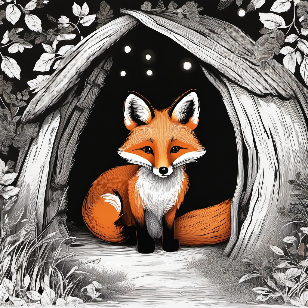 Fox Clipart in a Den,Sly fox in its cozy den, embodying cleverness and adaptability. 