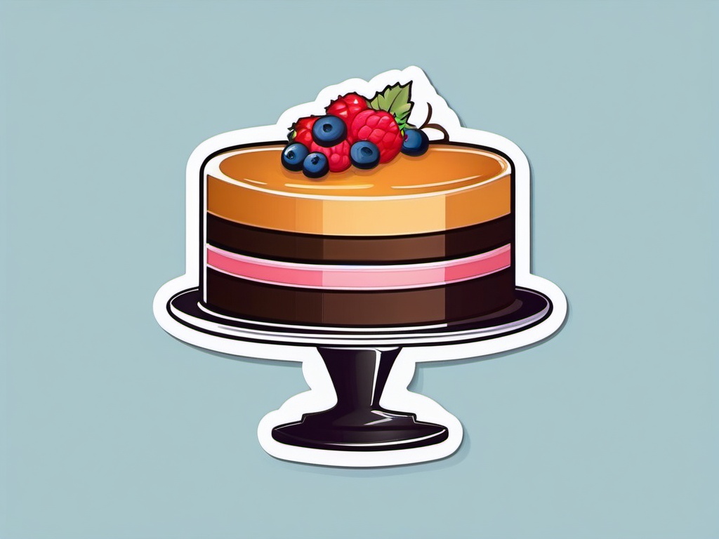 Cake Stand Sticker - Elegant stand displaying a delicious cake, ,vector color sticker art,minimal