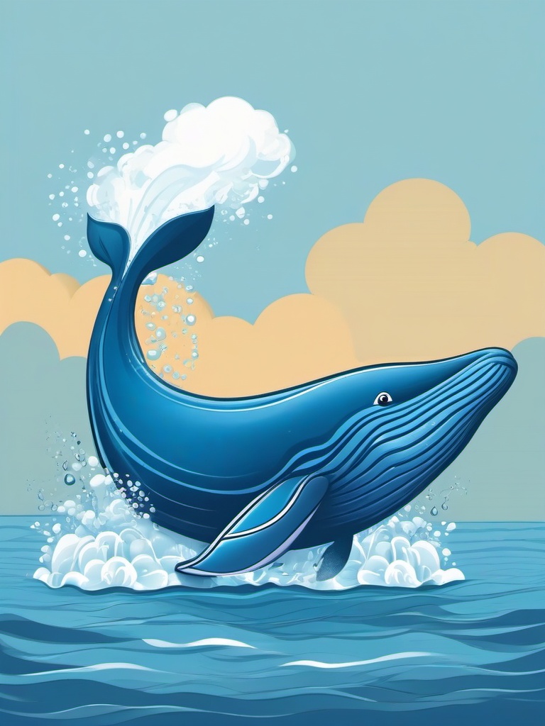 Blue Whale cartoon - Blue Whale surfacing with a spout of water  