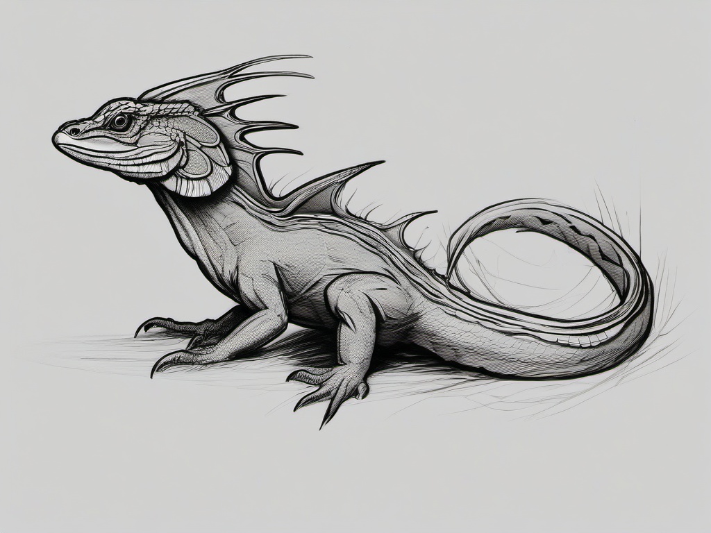 drawing of a basilisk  minimal rough sketch scribbles,doodles,black and white