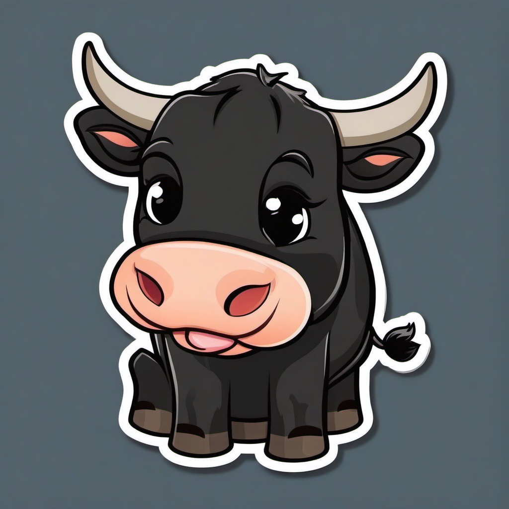 Angus Cow cartoon - beef cow with a solid black coat  cartoon sticker style