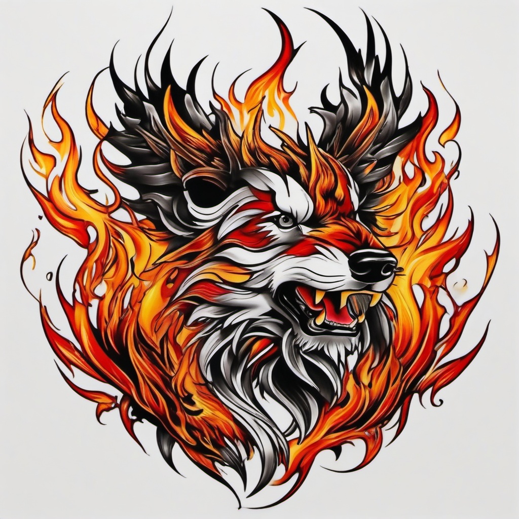 real fire tattoo  simple color tattoo,white background