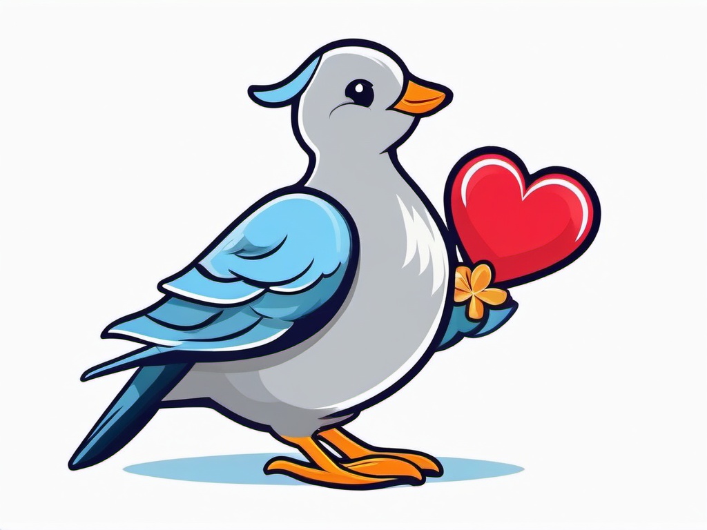 Cartoon dove holding a heart clipart.  vector style illustration, white background