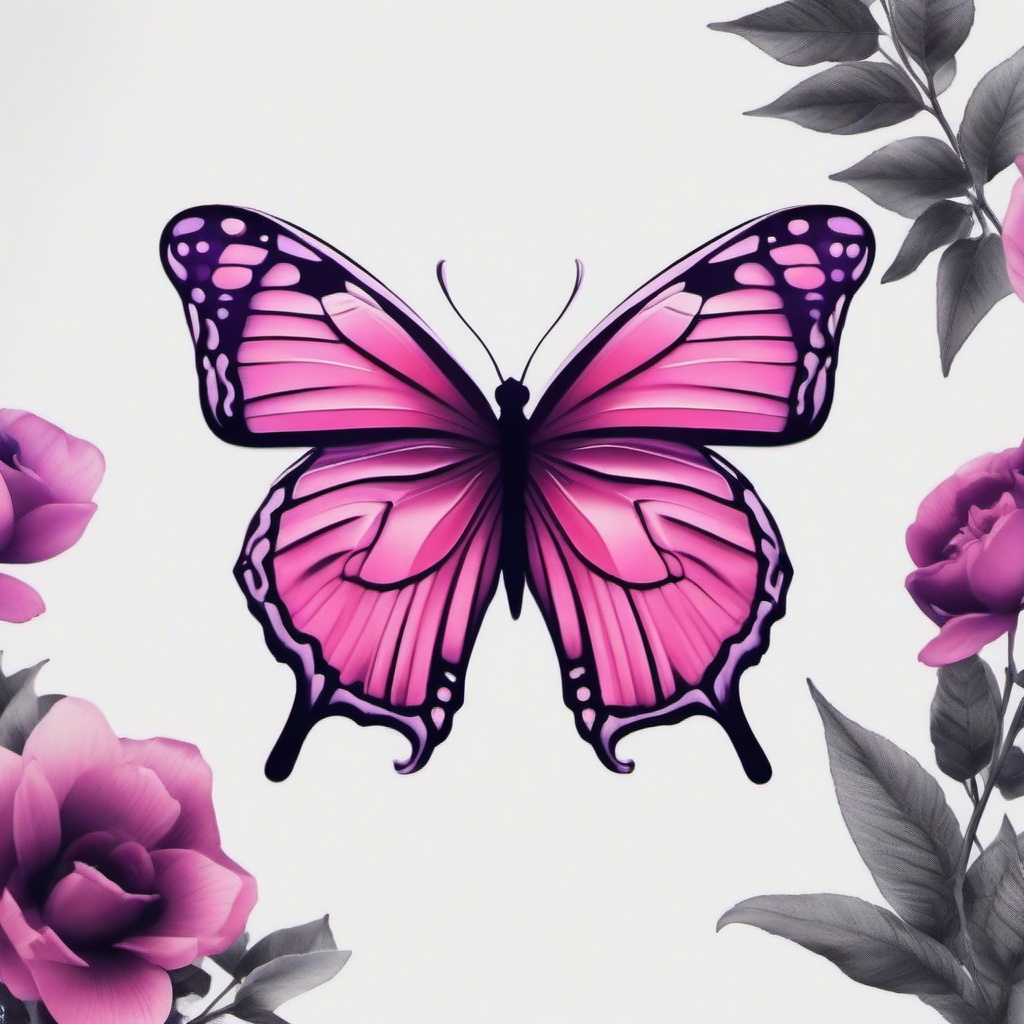 pink and purple butterfly tattoo  simple color tattoo, minimal, white background