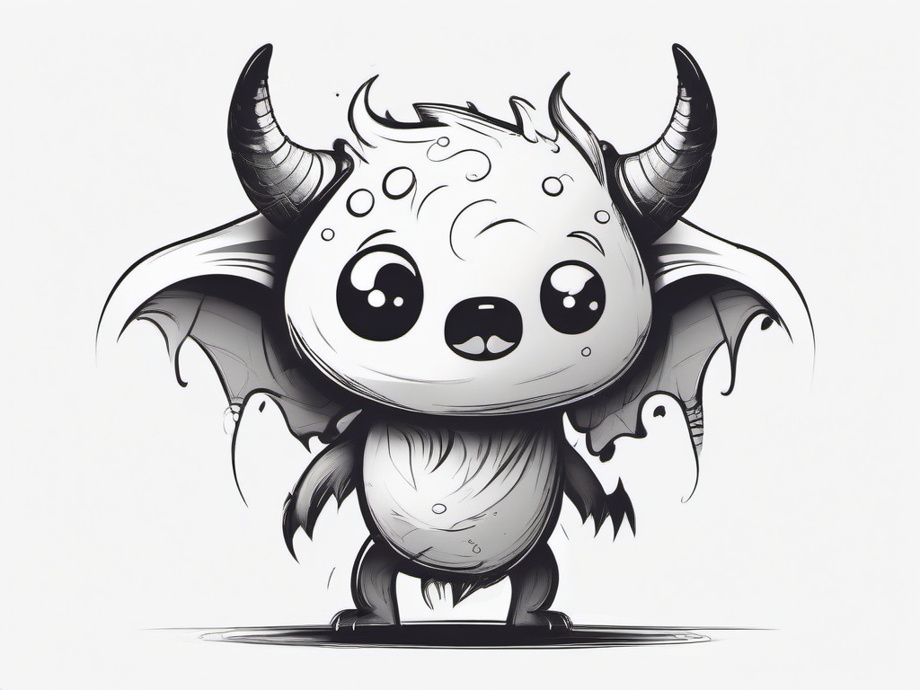 drawing of a cute monster with big horns  minimal rough sketch scribbles,doodles,black and white