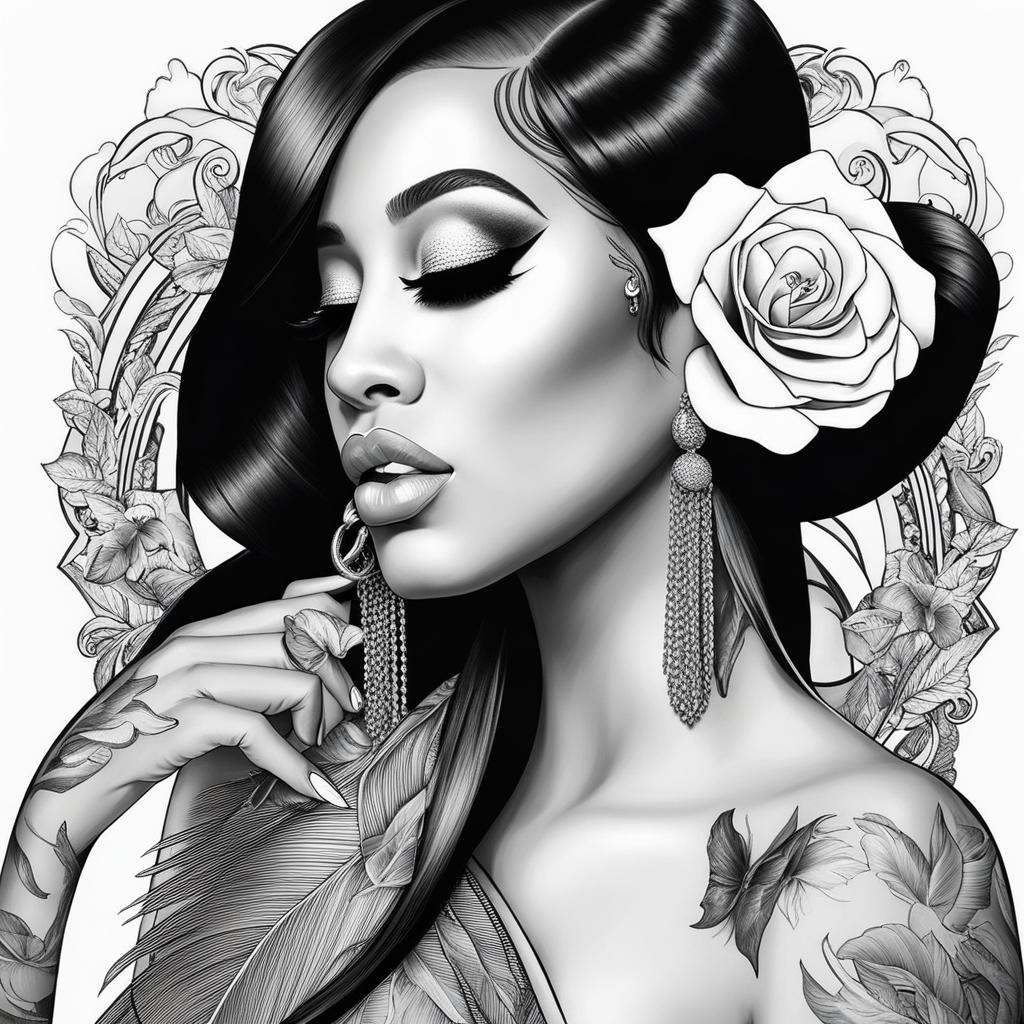 cardi b tattoo black and white design 