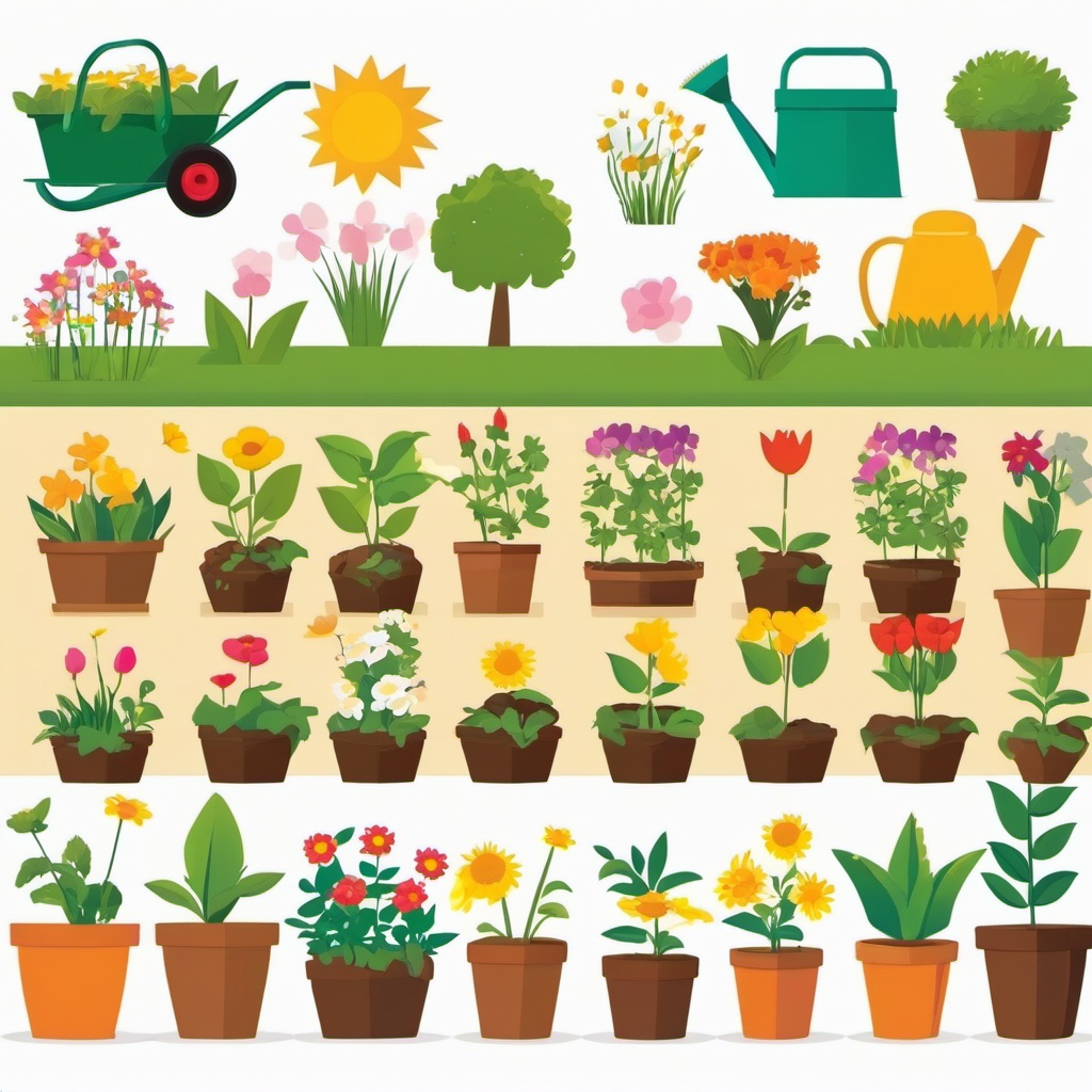 Gardening in the Sun clipart - Sunny day for gardening, ,vector color clipart,minimal