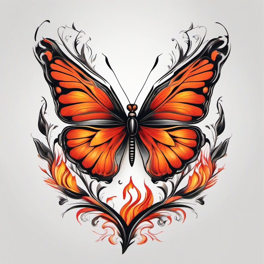 flame butterfly tattoo  simple color tattoo, minimal, white background