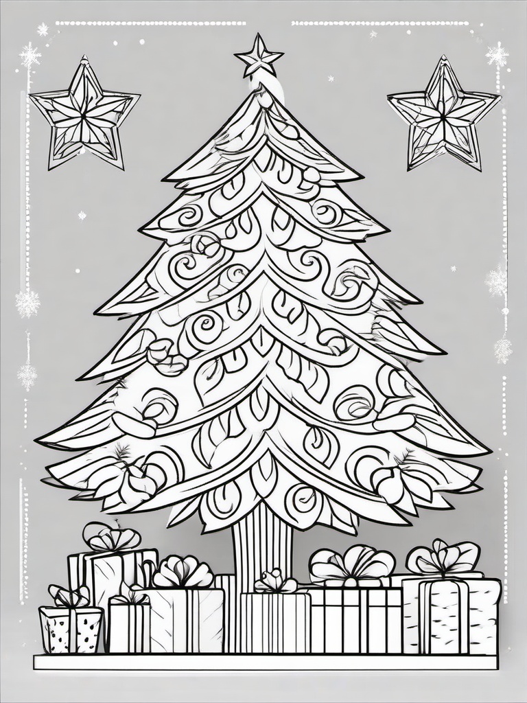 Christmas Tree Coloring Pages - Festively Decorated Holiday Evergreen  minimal black outline printable sheet, coloring page