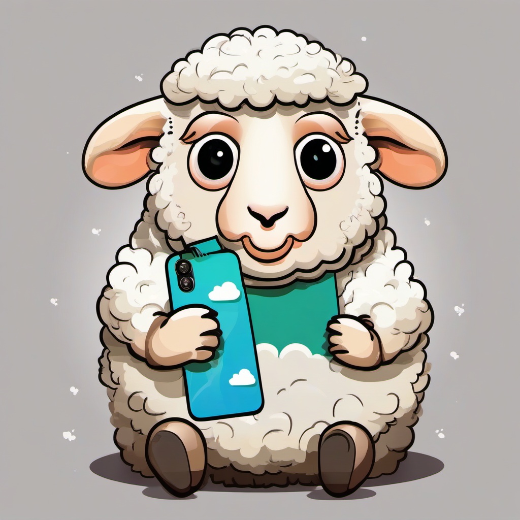 sheep holding phone  , vector illustration, clipart