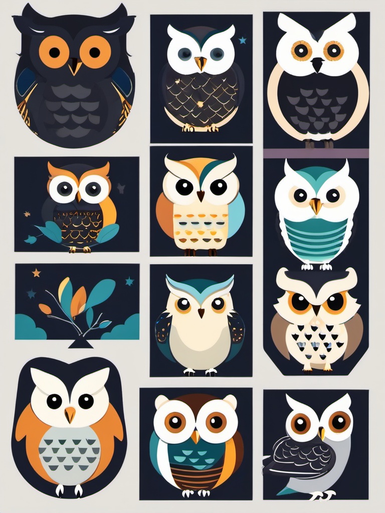 Owl clipart - Nocturnal bird with silent flight and wise demeanor, ,color clipart vector style