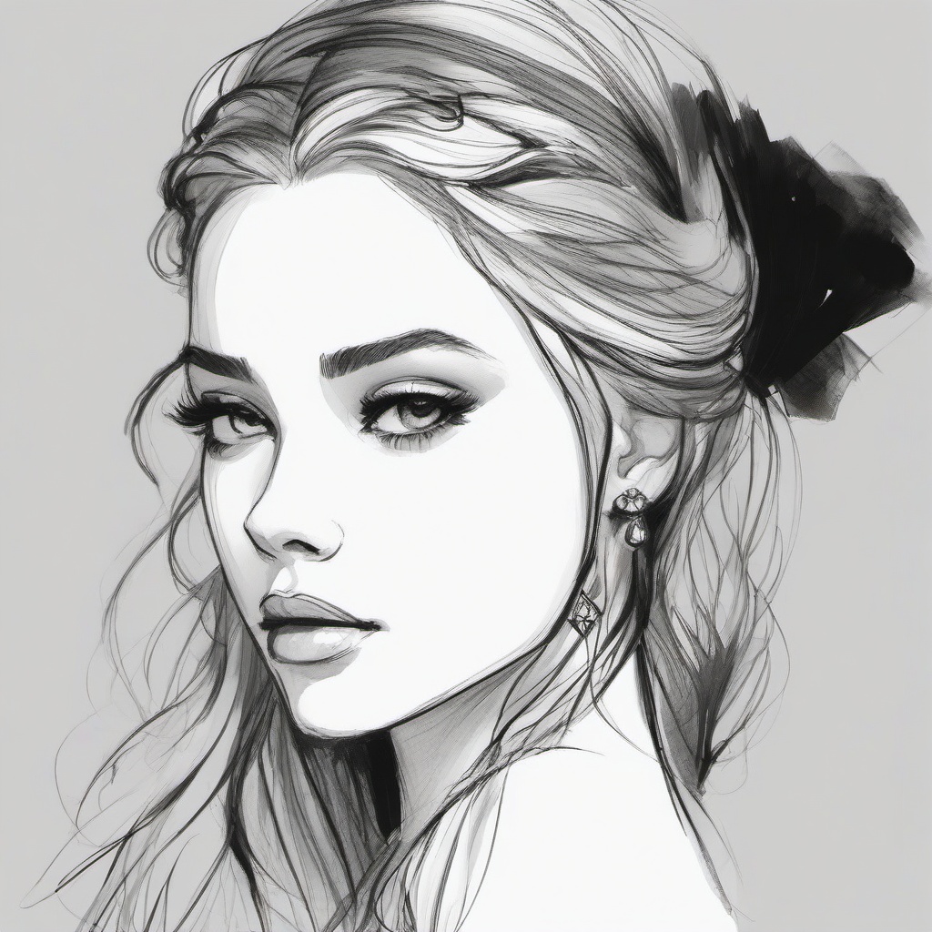 sketch of a princess  minimal rough sketch scribbles,doodles,black and white