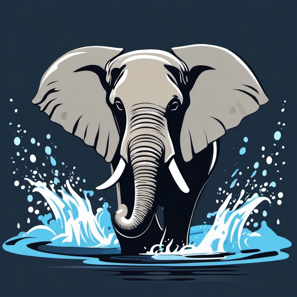 Elephant Clipart - Elephant splashing in a river to cool off , minimal, 2d