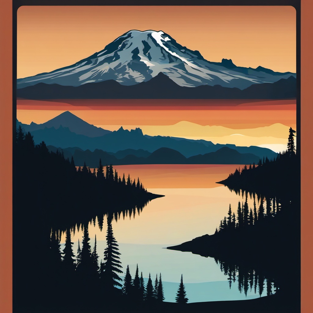 Mount Rainier sticker- Stratovolcano in Washington state, dominating the skyline, , sticker vector art, minimalist design