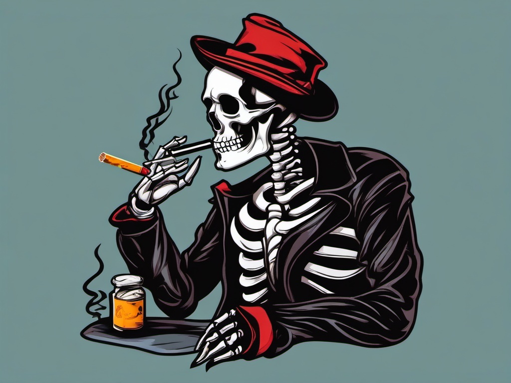 skeleton smoking cigarette tattoo  simple vector color tattoo