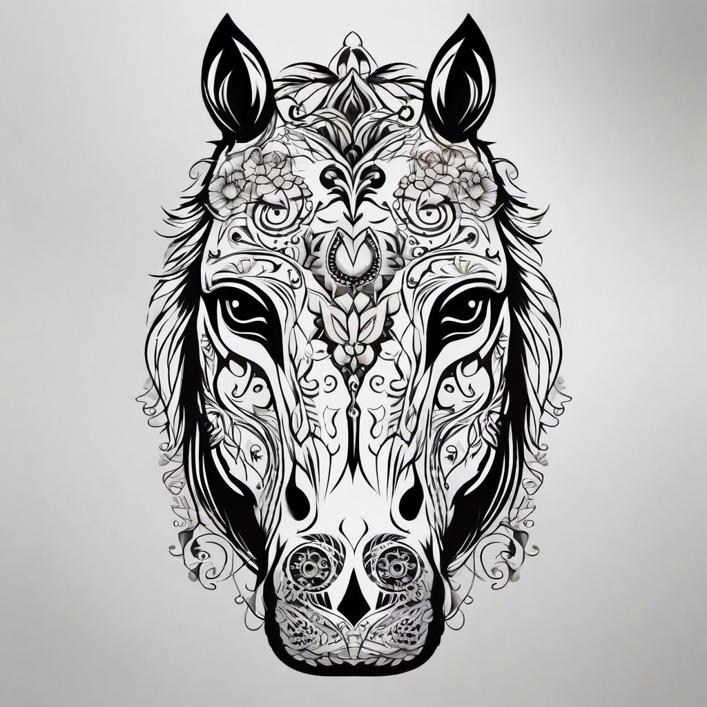 sugar skull horse tattoo  simple tattoo,minimalist,white background