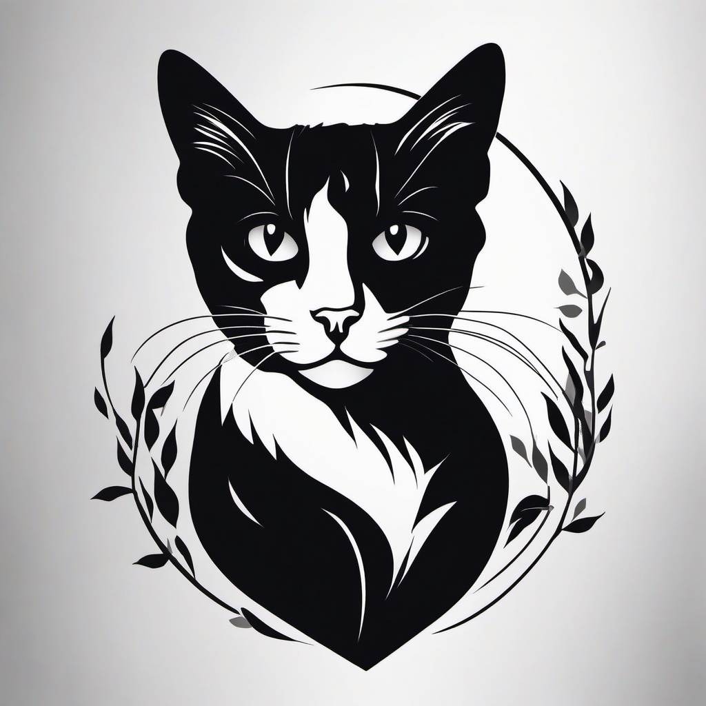 Black and White Cat Tattoo - Tattoo featuring a cat in a black and white color palette.  minimal color tattoo, white background