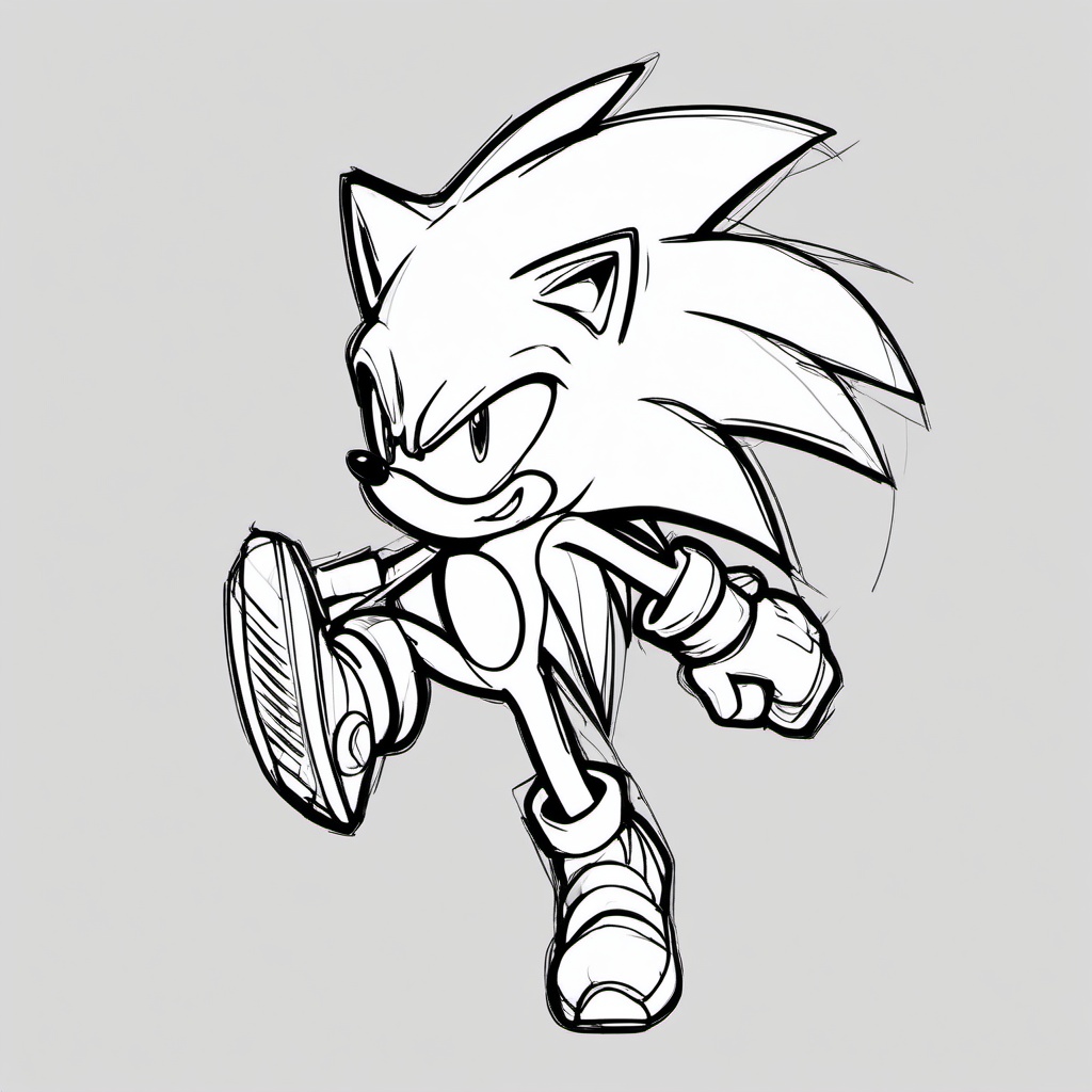 drawing of Sonic in battle pose  minimal rough sketch scribbles,doodles,black and white