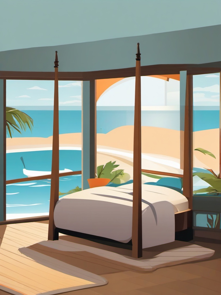 Bed clipart - bed in a serene beach house  