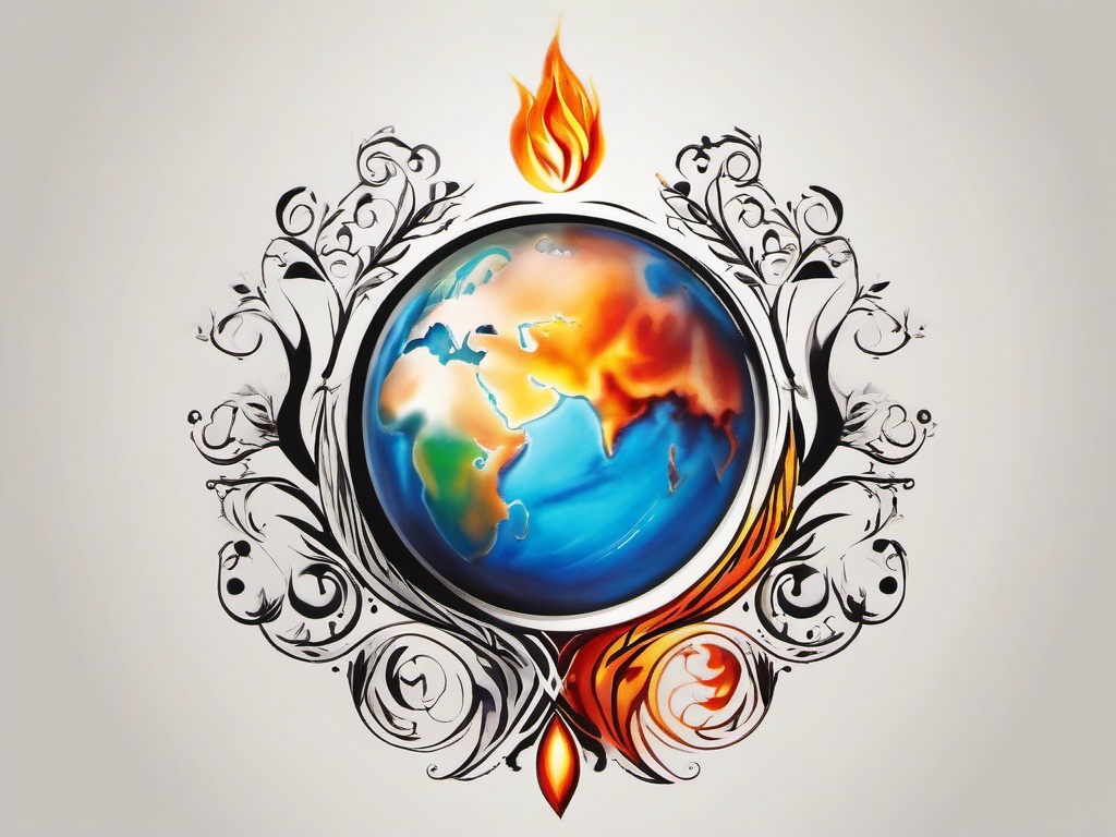 fire water air earth tattoo  simple color tattoo,white background